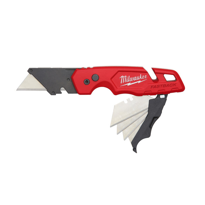 Fastback flip utility with blade stor