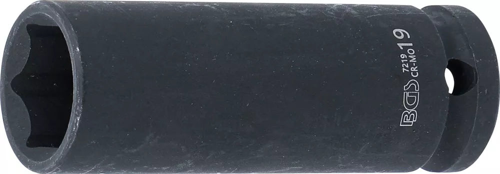 Impact Socket Hexagon, deep | 12.5 mm (1/2") Drive | 19 mm